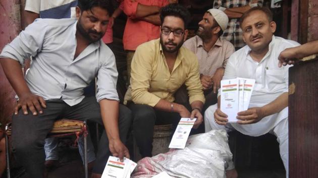The Aadhar cards found at a scrap dealer’s shop in Jaipur.(HT Photo) The Aadhar cards found at a scrap dealer’s shop in Jaipur.(HT Photo)