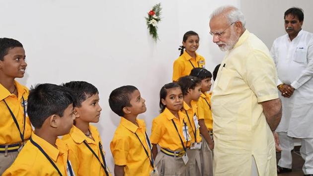 Prime Minister Narendra Modi interacts with schoolchildren at the inauguration of an Integrated Command & Control Centre in Naya Raipur, Chhattisgarh. (PTI) Prime Minister Narendra Modi interacts with schoolchildren at the inauguration of an Integrated Command & Control Centre in Naya Raipur, Chhattisgarh. (PTI)