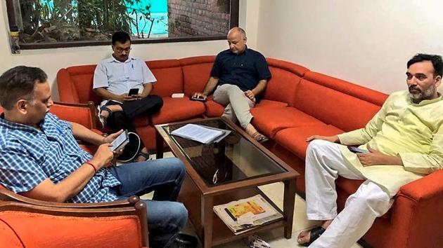 Delhi Chief Minister Arvind Kejriwal, Deputy CM Manish Sisodia, Aam Aadmi Party (AAP) leaders Satyendra Kumar Jain and Gopal Rai during a sit-in protest at Lieutenant Governor Anil Baijal’s residence, in New Delhi on June 11, 2018. (PTI File Photo) Delhi Chief Minister Arvind Kejriwal, Deputy CM Manish Sisodia, Aam Aadmi Party (AAP) leaders Satyendra Kumar Jain and Gopal Rai during a sit-in protest at Lieutenant Governor Anil Baijal’s residence, in New Delhi on June 11, 2018. (PTI File Photo)