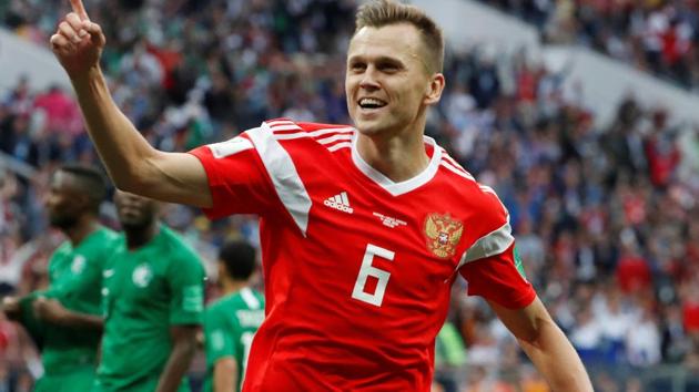 Russia's Denis Cheryshev celebrates scoring their goal. (REUTERS)
