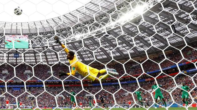Russia's Denis Cheryshev scores their fourth goal. (REUTERS)