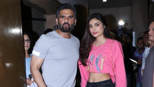 Suniel Shetty came in for Race 3 screening with his daughter Athiya.(Viral Bhayani)