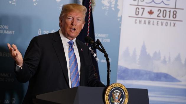 President Donald Trump speaks during a news conference at the G-7 summit in La Malbaie, Quebec, Canada.(AP File Photo)