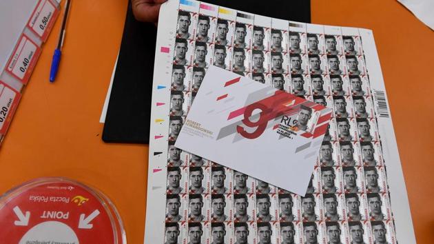 A picture taken on June 14, 2018 in Warsaw shows stamps bearing a portrait of Polish football player Robert Lewandowski after they were released by the Polish National Post Office, on the day of the official opening of the World Cup 2018 in Russia. (AFP) A picture taken on June 14, 2018 in Warsaw shows stamps bearing a portrait of Polish football player Robert Lewandowski after they were released by the Polish National Post Office, on the day of the official opening of the World Cup 2018 in Russia. (AFP)