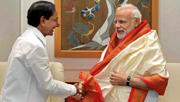 Prime Minister Narendra Modi with Telangana chief minister K Chandrashekar Rao (PTI) Prime Minister Narendra Modi with Telangana chief minister K Chandrashekar Rao (PTI)