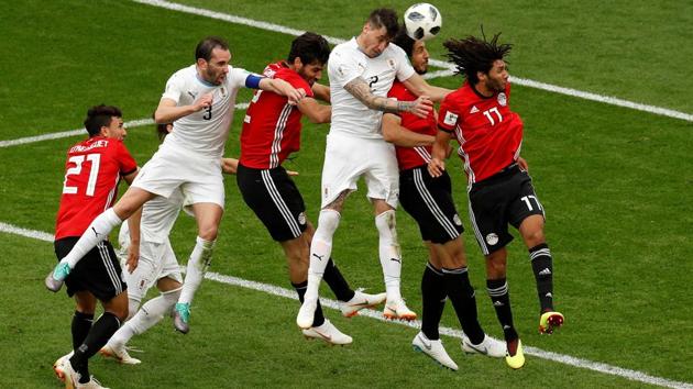 Uruguay’s Jose Gimenez cannoned in an 89th minute header to deal Egypt a 1-0 defeat in their FIFA World Cup 2018 opener on Friday. (REUTERS)