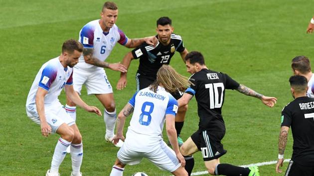Messi endured a frustrating day at the office vs Iceland. (Utpaal Sorkkar/HT Photo)