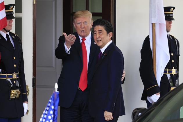 President Donald Trump and Japanese Prime Minister Shinzo Abe to the White House in Washington. (AP File Photo) President Donald Trump and Japanese Prime Minister Shinzo Abe to the White House in Washington. (AP File Photo)
