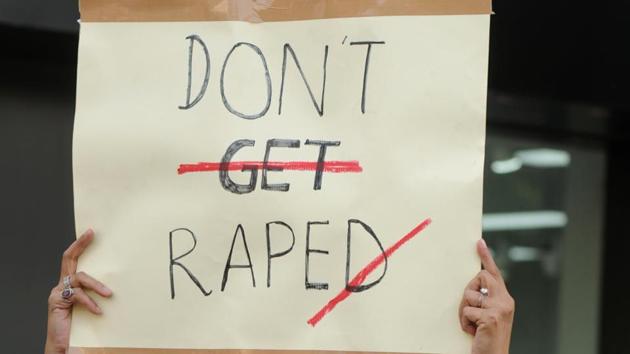 A placard during a protest march against rape in Gurgaon.(HT File Photo)