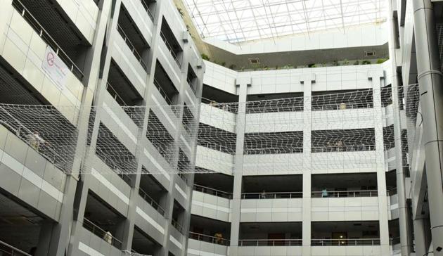 After a suicide in February 2018, authorities put up nets inside Mantralaya. (Bhushan Koyande/HT) After a suicide in February 2018, authorities put up nets inside Mantralaya. (Bhushan Koyande/HT)