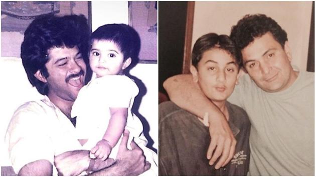 Sonam Kapoor with Anil Kapoor and Ranbir Kapoor with Rishi Kapoor in special Father’s Day pictures.(Twitter)