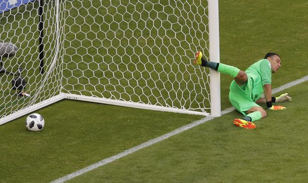 Costa Rica goalkeeper Keylor Navas had no chance when it came to Aleksandar Kolarov’s free-kick. (AP)