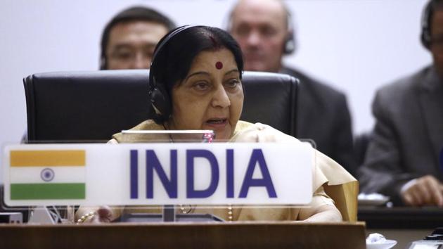 External affairs minister Sushma Swaraj will meet the top leadership of the European Union during which both sides are likely to deliberate on removing hurdles for resumption of negotiations on the long-pending EU-India free trade pact.(AFP)