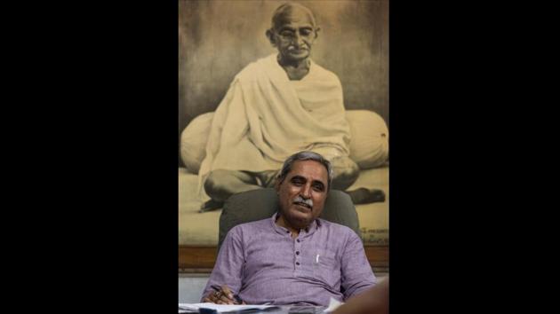 A portrait of Kalyansinh Rathod, director of Khadi Gram Udyog. In the years after Gandhi’s assassination in 1948, different trusts have taken up the conservation and protection of his legacy, carrying on the work started by him. The Khadi Gramodyog Prayog Samiti does research in spinning, weaving etc, while the Harijan Sevak Sangh works for the removal of untouchability and does research in modern, low-cost sanitation. (Aalok Soni / HT Photo)