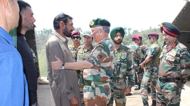 The army chief spent 45 minutes with the family, lauded the courage of the martyred soldier, the defence ministry said. (ANI/Twitter) The army chief spent 45 minutes with the family, lauded the courage of the martyred soldier, the defence ministry said. (ANI/Twitter)