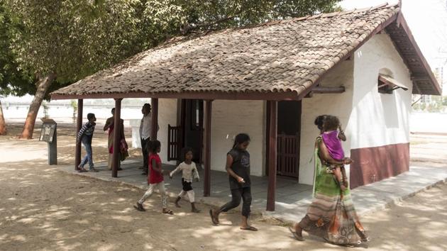 Vinoba Bhave’s hut at the Ashram. Besides these residency quarters, the Ashram has a guest house that is locked and awaits renovation, Udyog Mandir (where khadi technology had been developed) and the living quarters of Maganlal Gandhi – Gandhi’s nephew, disciple and one-time manager of the Ashram, which has been turned into a Charkha gallery. (Aalok Soni / HT Photo) 