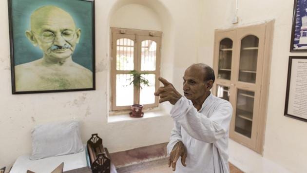 Today, Ramesh Bhai (pictured) maintains the Ashram. Before its closure the Ashram was located between a crematorium on one side and a jail on the other, as Gandhi felt that every Satyagraha activist had to go to both places. The Ashram was later shifted to the banks of the river Sabarmati on June 17, 1917. Though named the Satyagraha Ashram, it became known more commonly as the Sabarmati Ashram. (Aalok Soni / HT Photo) 