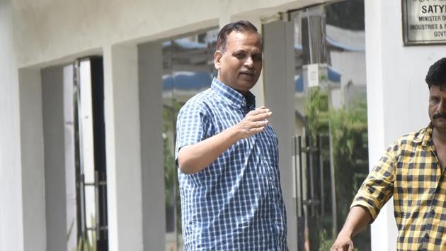 Delhi home and health Minister Satyendar Jain at his residence in New Delhi. (Sonu Mehta/HT File Photo) Delhi home and health Minister Satyendar Jain at his residence in New Delhi. (Sonu Mehta/HT File Photo)