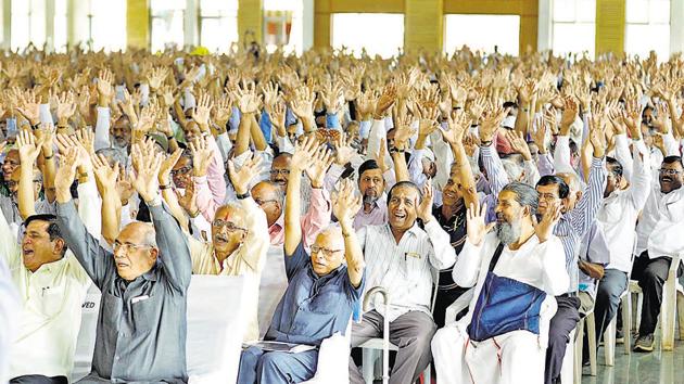 Pune, India - June 17, 2018: Seminar world elder abuse day at Pinnyadham Aashram NIBM, Pisoli road in Pune, India, on Sunday, June 17, 2018. (Photo by Rahul Raut/HT PHOTO) Pune, India - June 17, 2018: Seminar world elder abuse day at Pinnyadham Aashram NIBM, Pisoli road in Pune, India, on Sunday, June 17, 2018. (Photo by Rahul Raut/HT PHOTO)