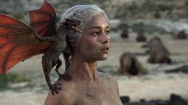 Emilia Clarke as Daenerys Targaryen on Game of Thrones.