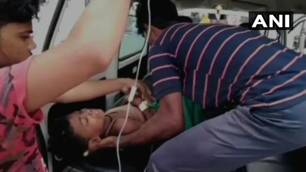 One of the injured in the accident being taken to hospital in Bihar’s Araria. (ANI/Twitter) One of the injured in the accident being taken to hospital in Bihar’s Araria. (ANI/Twitter)