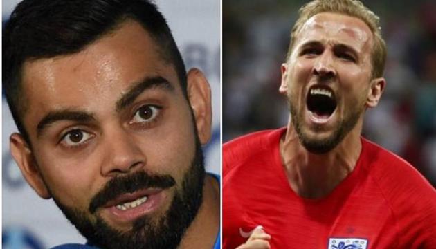 Virat Kohli wished Harry Kane ahead of England’s FIFA World Cup 2018 match against Tunisia on Monday.(HT Photo)