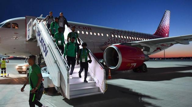 The Saudi Arabia national team arriving in Rostov on Don for their FIFA World Cup 2018 match.(Twitter)