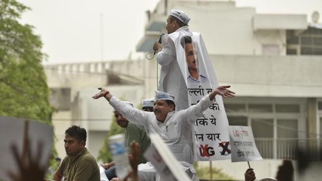 Aam Aadmi Party’s protest march led by senior leader Sanjay Singh against the Lieutenant Governor Anil Baijal, in New Delhi. (Sanchit Khanna/HT File Photo) Aam Aadmi Party’s protest march led by senior leader Sanjay Singh against the Lieutenant Governor Anil Baijal, in New Delhi. (Sanchit Khanna/HT File Photo)