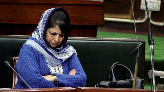 Mehbooba Mufti during a Budget session of the Jammu and Kashmir Legislative Assembly in Jammu in January 2017. Mehbooba resigned as the state’s chief minister on Tuesday after the BJP pulled out the alliance with her Peoples Democratic Party.(PTI File Phptp)