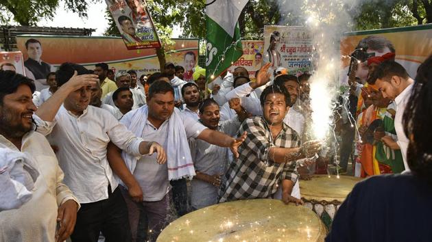 Party workers celebrated Congress president Rahul Gandhi’s 48th birthday outside Congress headquarters in Delhi. Posters of Rahul Gandhi were also put up outside the headquarters and drums played in celebration. Prime Minister Narendra Modi also extended greetings to Gandhi on his birthday. (Raj K Raj / HT Photo)