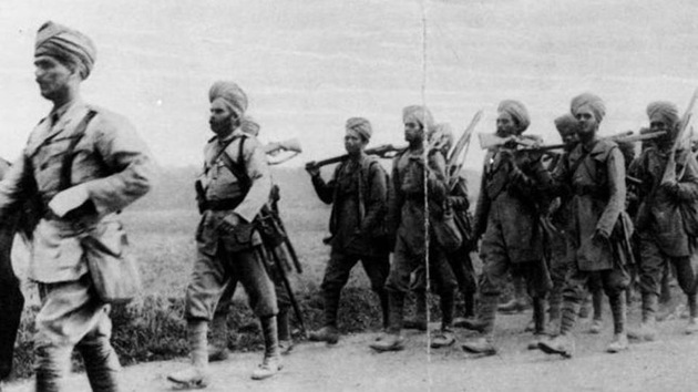 Indian infantrymen on the march in France during World War I.(Getty Images)