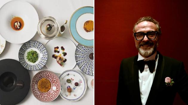 A tasting menu at Osteria Francescana; Chef Massimo Bottura.((Left) Instagram/massimobottura, (right) Reuters)