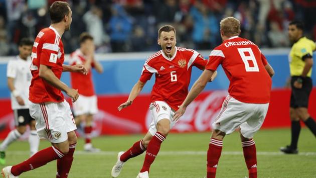 Russia's 3-1 win have put them in a strong position to qualify for the round of 16. (AP) Russia's 3-1 win have put them in a strong position to qualify for the round of 16. (AP)