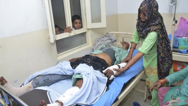 A 38-year-old cattle trader was lynched and a 65-year-old man (pictured) severely injured by a mob allegedly on suspicion of cow slaughter in Hapur’s Bajhera Khurd village, 50km from Delhi-UP border, on Monday. But the police has denied the cow slaughter rumours, and said the attack had been triggered by road rage. (Sakib Ali / HT Photo) A 38-year-old cattle trader was lynched and a 65-year-old man (pictured) severely injured by a mob allegedly on suspicion of cow slaughter in Hapur’s Bajhera Khurd village, 50km from Delhi-UP border, on Monday. But the police has denied the cow slaughter rumours, and said the attack had been triggered by road rage. (Sakib Ali / HT Photo)