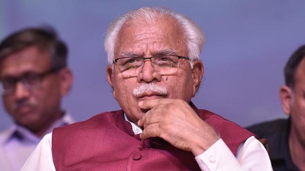 Haryana chief minister Manohar Lal Khattar looks on during a function in Gurugram.(Sanjeev Verma/HT File Photo) Haryana chief minister Manohar Lal Khattar looks on during a function in Gurugram.(Sanjeev Verma/HT File Photo)