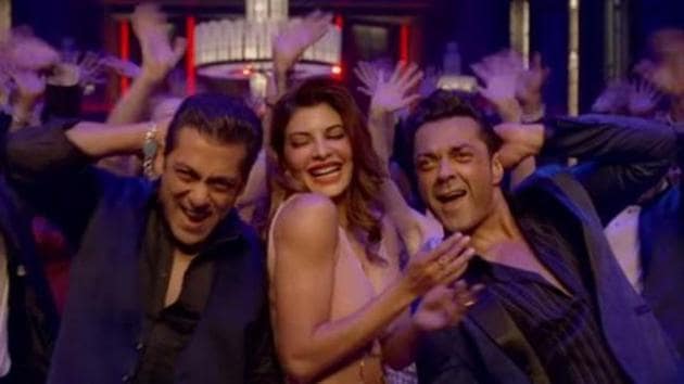 A scene from Race 3’s Party On starring Salman Khan, Jacqueline Fernandez and Bobby Deol.