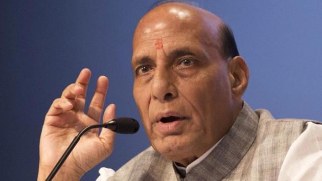 Home minister Rajnath Singh addresses a joint press conference in Lucknow on May 29.(AP File Photo)