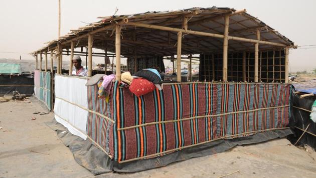 A makeshift mosque is seen at Chandeni camp 2. All the houses at Nangli 2 camp are made of bamboo and covered with black tarpaulin. The camp has reported three fire incidents. A few months back, four houses in the camp had caught fire and a makeshift mosque was burnt down more than a year back. In another accident, a 60-year-old had died. (Parveen Kumar / HT Photo) A makeshift mosque is seen at Chandeni camp 2. All the houses at Nangli 2 camp are made of bamboo and covered with black tarpaulin. The camp has reported three fire incidents. A few months back, four houses in the camp had caught fire and a makeshift mosque was burnt down more than a year back. In another accident, a 60-year-old had died. (Parveen Kumar / HT Photo)