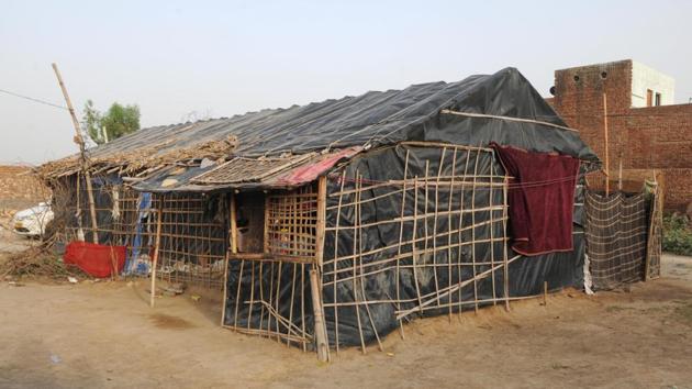 A makeshift tent seen at Punhana camp. Fatima, a resident, left Myanmar with her family to escape the violence. “We were forced to leave Burma because of communal tensions. Buddhists told us that Burma was not our country and we didn’t have any right to stay there. Over here, the plot owner wants us to leave the place. Where do we go? Our life is perennially in transit,” the 17-year-old said. (Parveen Kumar / HT Photo) A makeshift tent seen at Punhana camp. Fatima, a resident, left Myanmar with her family to escape the violence. “We were forced to leave Burma because of communal tensions. Buddhists told us that Burma was not our country and we didn’t have any right to stay there. Over here, the plot owner wants us to leave the place. Where do we go? Our life is perennially in transit,” the 17-year-old said. (Parveen Kumar / HT Photo)