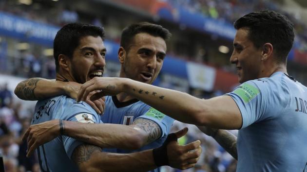 Luis Suarez scored a goal in the 23rd minute as Uruguay defeated Saudi Arabia 1-0 to enter the round of 16 from Group A along with Russia.(AP)