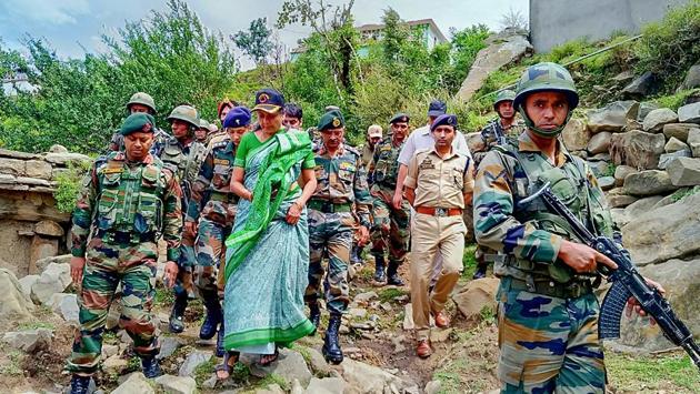 Defence minister Nirmala Sitharaman on Wednesday visited the family of rifleman Aurangzeb who was abducted and killed by militants in Jammu and Kashmir on June 15. Sitharaman arrived in Jammu earlier in the day and flew to the Mendhar area of Rajouri district where she met the bereaved family. (PTI) Defence minister Nirmala Sitharaman on Wednesday visited the family of rifleman Aurangzeb who was abducted and killed by militants in Jammu and Kashmir on June 15. Sitharaman arrived in Jammu earlier in the day and flew to the Mendhar area of Rajouri district where she met the bereaved family. (PTI)
