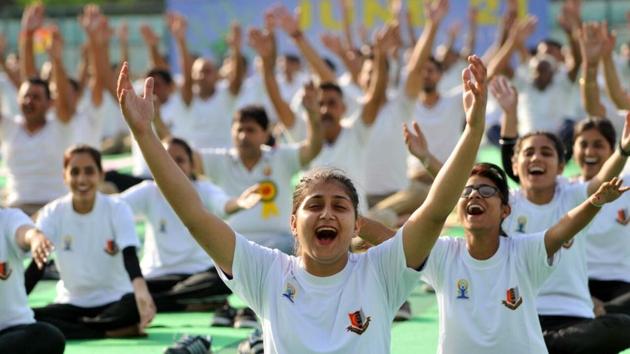 While in Jammu people thronged in large number to participate in Internation Yoga Day celebrations, On the eastern end of the country in Mizoram, the response was lukewarm with some religious groups dubbing the occasion “anti-Christian”. (Nitin Kanotra / HT Photo) While in Jammu people thronged in large number to participate in Internation Yoga Day celebrations, On the eastern end of the country in Mizoram, the response was lukewarm with some religious groups dubbing the occasion “anti-Christian”. (Nitin Kanotra / HT Photo)