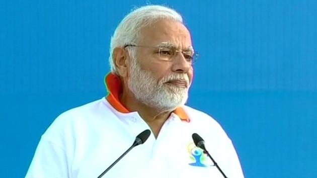 PM Narendra Modi at Dehradun’s Forest Research Institute on Thursday during International Yoga Day celebrations.(ANI Photo)