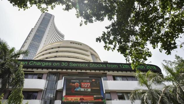 View of Bombay Stock Exchange with digital broadcast on the facade in Mumbai. (Kunal Patil/HT Photo) View of Bombay Stock Exchange with digital broadcast on the facade in Mumbai. (Kunal Patil/HT Photo)