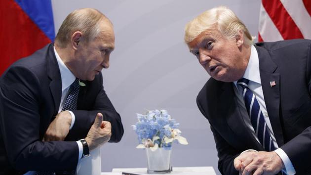 US president Donald Trump meets with Russian president Vladimir Putin at the G-20 Summit in Hamburg, Germany in July 2017.(AP File Photo)