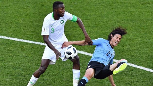 Saudi Arabia showed some purpose and kept Uruguay’s attacking players at bay. (AFP)