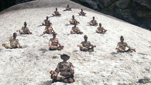 Indo-Tibetan Border Police personnel perform yoga on the 4th International Yoga Day, near Ladakh region. Prime Minister Narendra Modi, whose proposal for the global event won UN approval in 2014, led the way, performing asanas with over 50,000 others in Dehradun. Other gatherings took place at more than 5,000 events across from the country including in New Delhi, Ahmedabad, Mumbai and Patna. (ITBO / PTI)