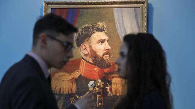 The series of the portraits performed by the Italian artist Fabrizio Birimbelli is on display in Saint Petersburg. (AP)