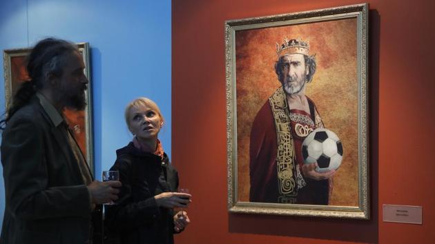 Eric Cantona is depicted in a painting at the Museum of Academy of Arts in St.Petersburg, Russia. (AP)