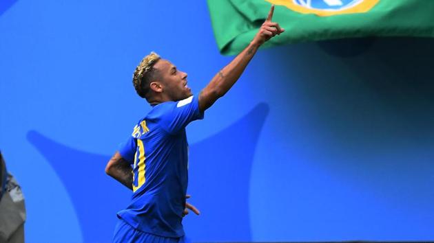 Brazil celebrates his goal against Costa Rica. (HT Photo/Utpaal Sorkkar) Brazil celebrates his goal against Costa Rica. (HT Photo/Utpaal Sorkkar)
